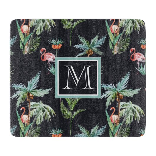 Waterverf palmpatroon | Voeg je Initiaal toe Snijplank (Voorkant)