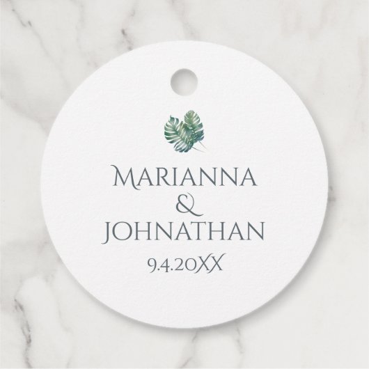 Waterverf Palms en Slate Wedding Bedankjes Labels (Achterkant)