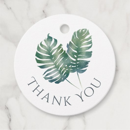 Waterverf Palms en Slate Wedding Bedankjes Labels (Voorkant)