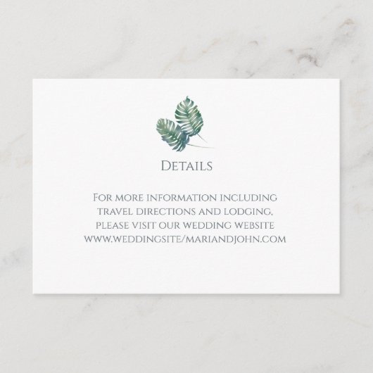 Waterverf Palms en Slate Wedding Informatiekaartje (Voorkant)
