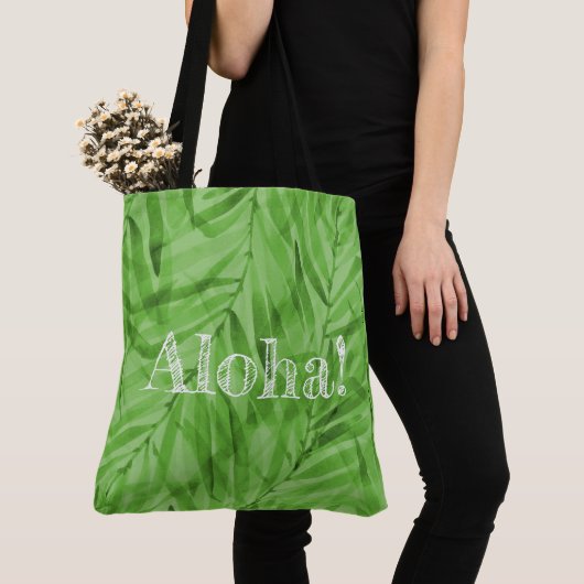 Waterverf Palms Hawaiian Tropisch Omkeerbaar Tote Bag (Dichtbij)