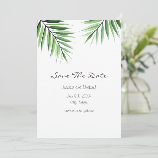Waterverf Palms Save The Date (Staand voorkant)