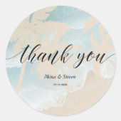 Waterverf palmstrand bruiloft Dank u Ronde Sticker (Voorkant)