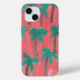 Waterverf palmstructuurpatroon iPhone 15 case