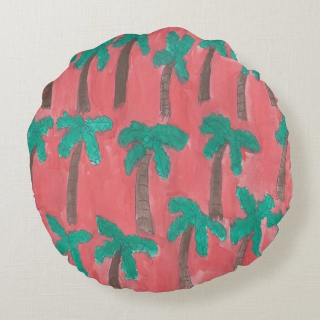 Waterverf palmstructuurpatroon rond kussen (Achterkant)