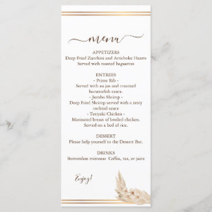 Waterverf Pampa Grass Wedding Menu