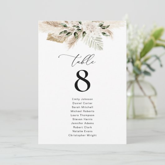 Waterverf Pampas Bloem Tafelnummer (Staand voorkant)