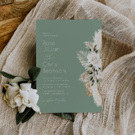 Waterverf pampas bloemensalie groene bruiloft kaart