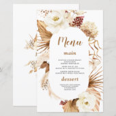 Waterverf Pampas Gras Ivoor Bloemen Menu (Voorkant / Achterkant)