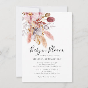 Waterverf Pampas Grass Boho Meisje Baby shower Kaart