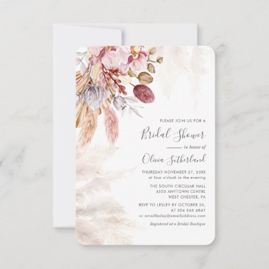 Waterverf Pampas Grass Boho Vrijgezellenfeest Notitiekaartje (Voorkant)