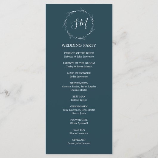 Waterverf Pampas Grass Foliage Trouwceremonie Programmakaart (Achterkant)