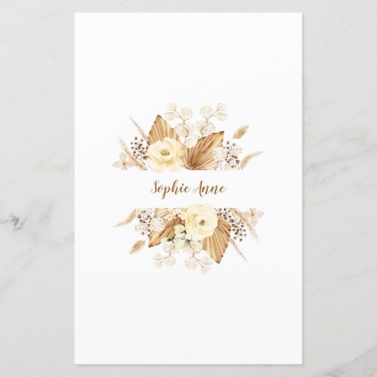 Waterverf Pampas Grass Ivoor Bloemen Verjaardagsme (Achterkant)