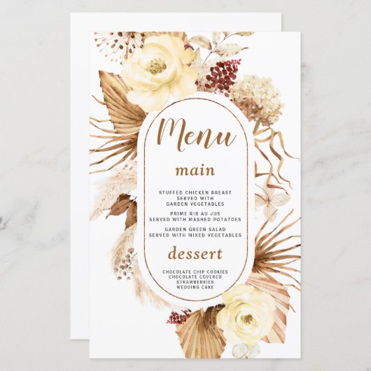 Waterverf Pampas Grass Ivoor Bloemen Verjaardagsme (Voorkant / Achterkant)