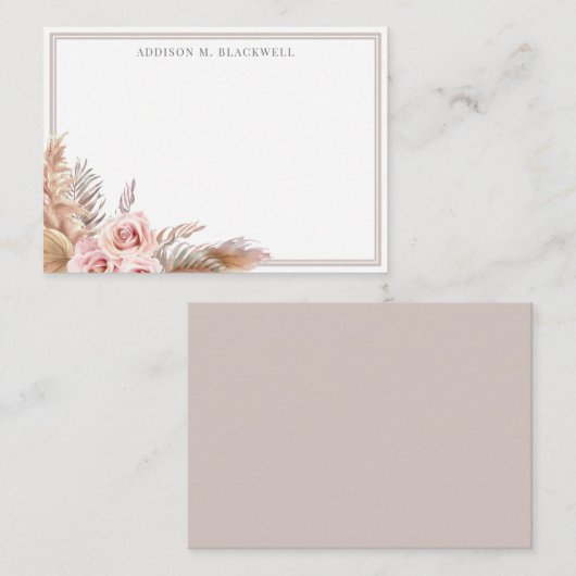 Waterverf Pampas Grass Rozen Aangepaste naam Notitiekaartje (Voorkant / Achterkant)