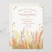 Waterverf Pampas Grass & Rustieke Boho Thanksgivin Kaart (Voorkant / Achterkant)