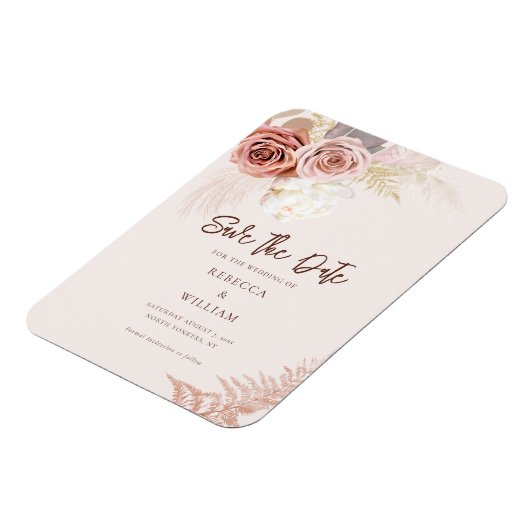 Waterverf Pampas Grass Script De datum opslaan Magneet (Linkerzijde)