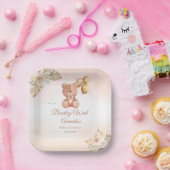 Waterverf Pampas Grass Teddy Bear Baby shower Papieren Bordje (Feest)