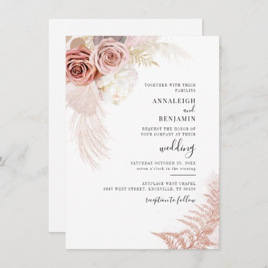 Waterverf Pampas Grass Waterverf bruiloft Kaart (Voorkant / Achterkant)