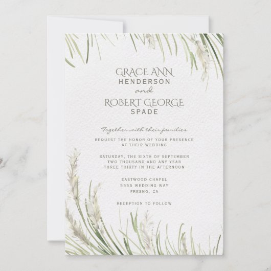 Waterverf Pampas Grass Wedding Uitnodiging (Voorkant)
