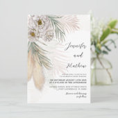 Waterverf Pampas Grass & White Floral Wedding Kaart (Staand voorkant)