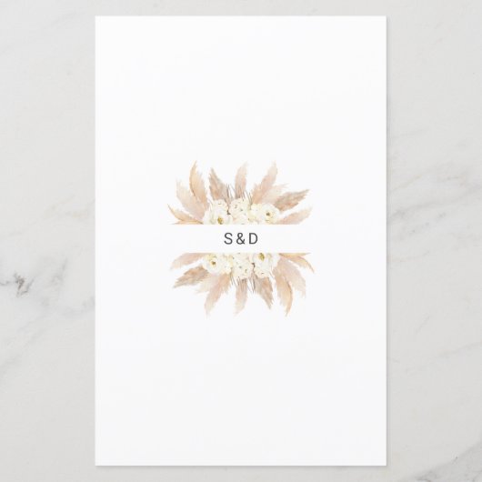 Waterverf Pampas Grass White Flowers Weddenmenu (Achterkant)