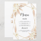 Waterverf Pampas Grass White Flowers Weddenmenu (Voorkant / Achterkant)