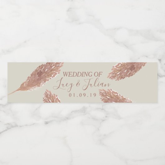 Waterverf Pampas Hand Painted Wedding Waterfles Etiket (Enkel label)