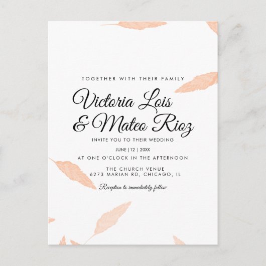 Waterverf Pampas Leaf Silhouette Wedding Invitati Briefkaart (Voorkant)