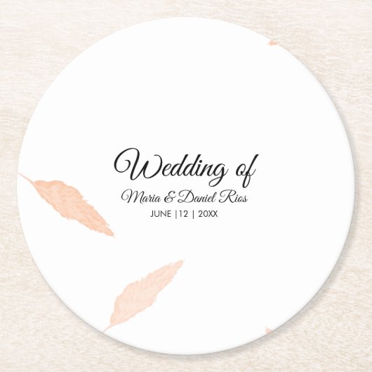 Waterverf Pampas Leaf Silhouette Wedding Ronde Kartonnen Onderzetter (Voorkant)