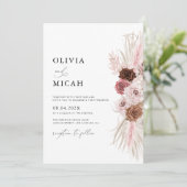 waterverf pampas stoffig roos bruiloft kaart (Staand voorkant)