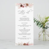 waterverf pampas stoffige roze bloemenbruiloft menu (Staand voorkant)