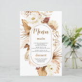 Waterverf Pampasgras Witte Bloemen Verjaardagsmenu (Staand voorkant)