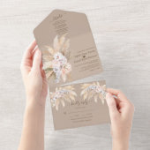 Waterverf Pampasgras Witte Orchidee Rozen Bruiloft All In One Uitnodiging (Afscheurbaar)