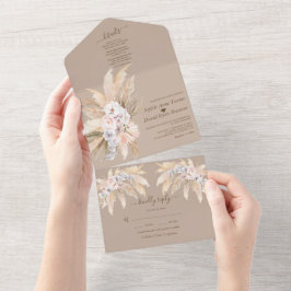 Waterverf Pampasgras Witte Orchidee Rozen Bruiloft All In One Uitnodiging
