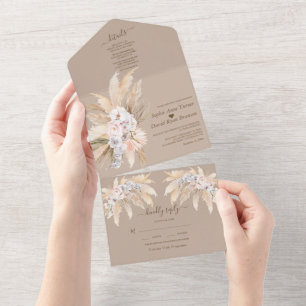 Waterverf Pampasgras Witte Orchidee Rozen Bruiloft All In One Uitnodiging