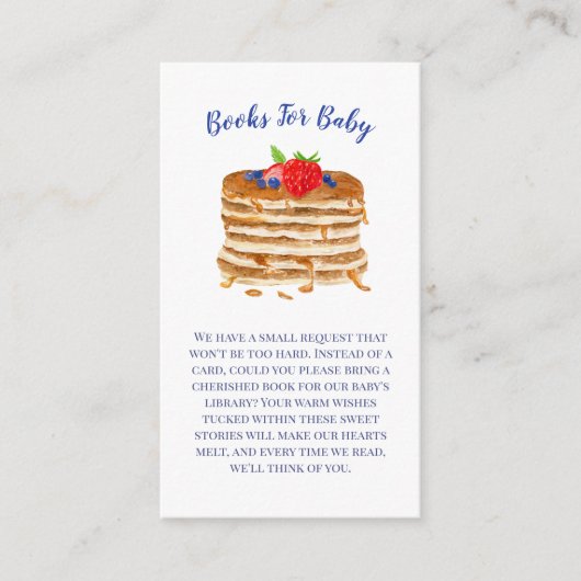 Waterverf Pancake Blue Gingham Baby shower boeken Informatiekaartje (Voorkant)