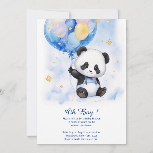 Waterverf Panda Baby shower Invitation Kaart (Voorkant)