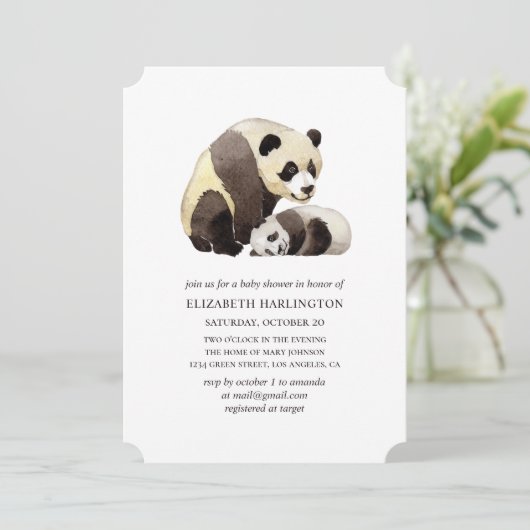 Waterverf panda baby shower. Schattige beer Kaart (Staand voorkant)