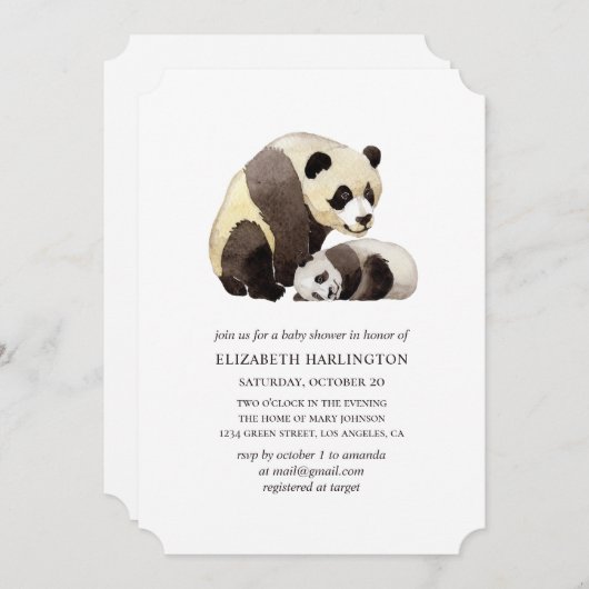 Waterverf panda baby shower. Schattige beer Kaart (Voorkant / Achterkant)