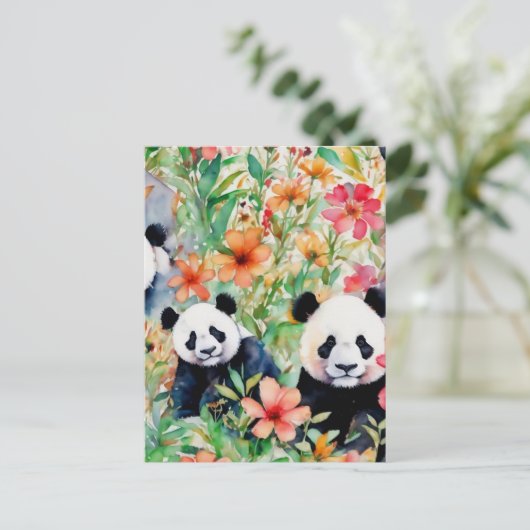 Waterverf Panda Beer Briefkaart (Staand voorkant)