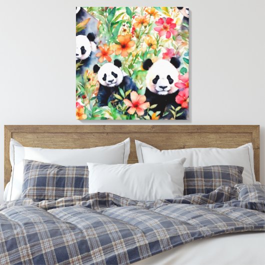 Waterverf Panda Beer Canvas Afdruk (Insitu (Slaapkamer))