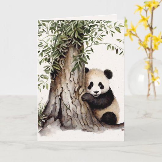 Waterverf Panda Beer door Tree Kaart (Gele Bloem)
