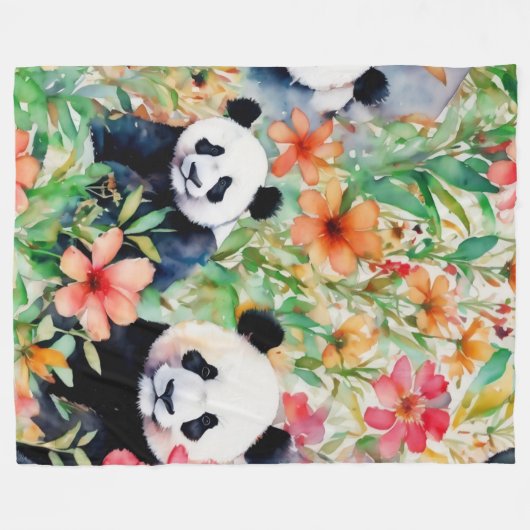 Waterverf Panda Beer Fleece Deken (Voorkant (Horizontaal))