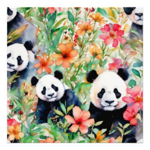 Waterverf Panda Beer Foto Afdruk
