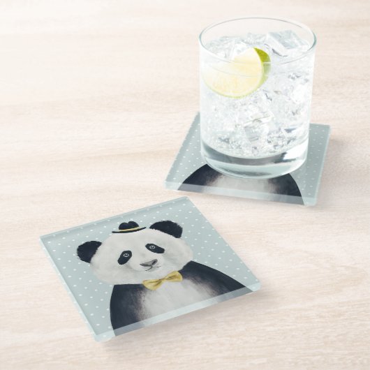 Waterverf Panda Beer Glazen Onderzetter (Schuin)