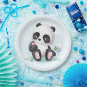 Waterverf Panda Beer met Vlinders Papieren Bordje (Feest)
