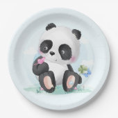 Waterverf Panda Beer met Vlinders Papieren Bordje (Voorkant)