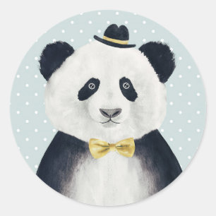 Waterverf Panda Beer Ronde Sticker