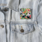 Waterverf Panda Beer Vierkante Button 5,1 Cm (In situ)